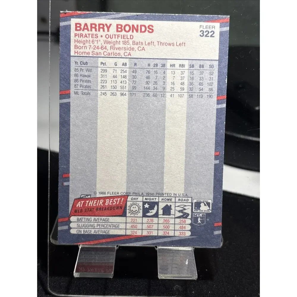 4 Baseball Cards Barry Bonds Rookie Lot Topps, Fleer, Toys R Us Mint